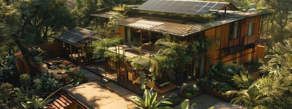 a bright solar panel array glistening on a rooftop, surrounded by lush greenery, showcasing the potential for cost-effective energy savings.