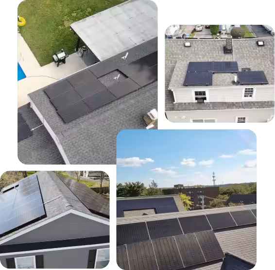Multiple rooftops equipped with solar panels, showcasing renewable energy solutions in residential settings, relevant to Massachusetts solar incentives and cost savings.
