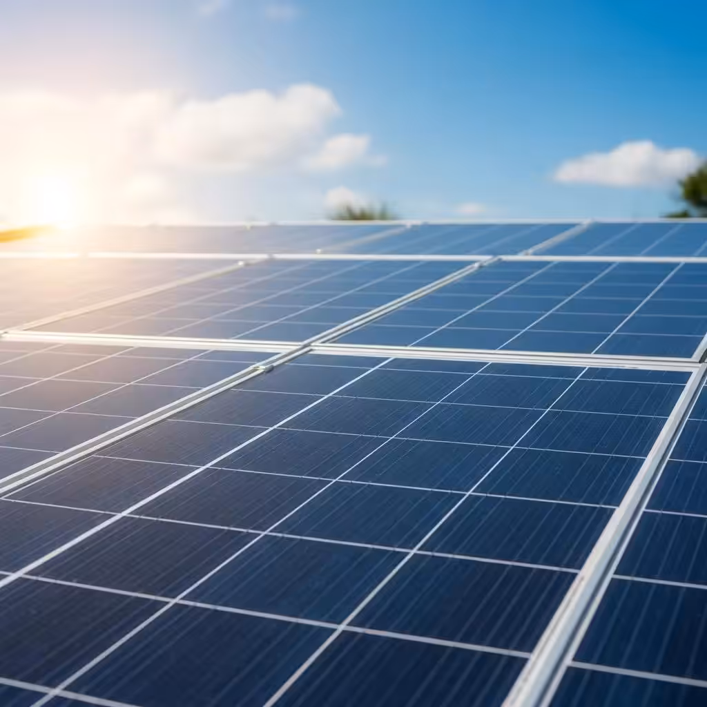 Close-up of solar panels on a roof, emphasizing their role in reducing electricity costs during peak hours and supporting Time-of-Use (TOU) pricing strategies.